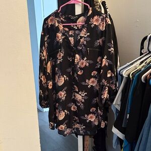 Justify Black Blouse with Peach Floral Design